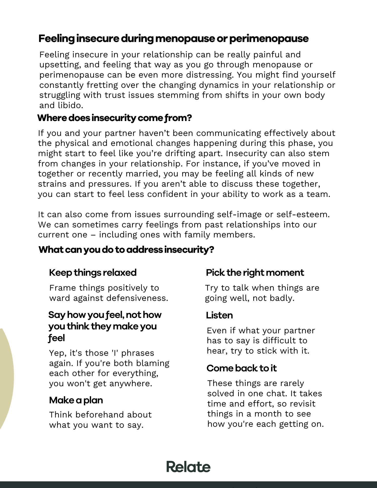 Guidance on insecurity during menopause