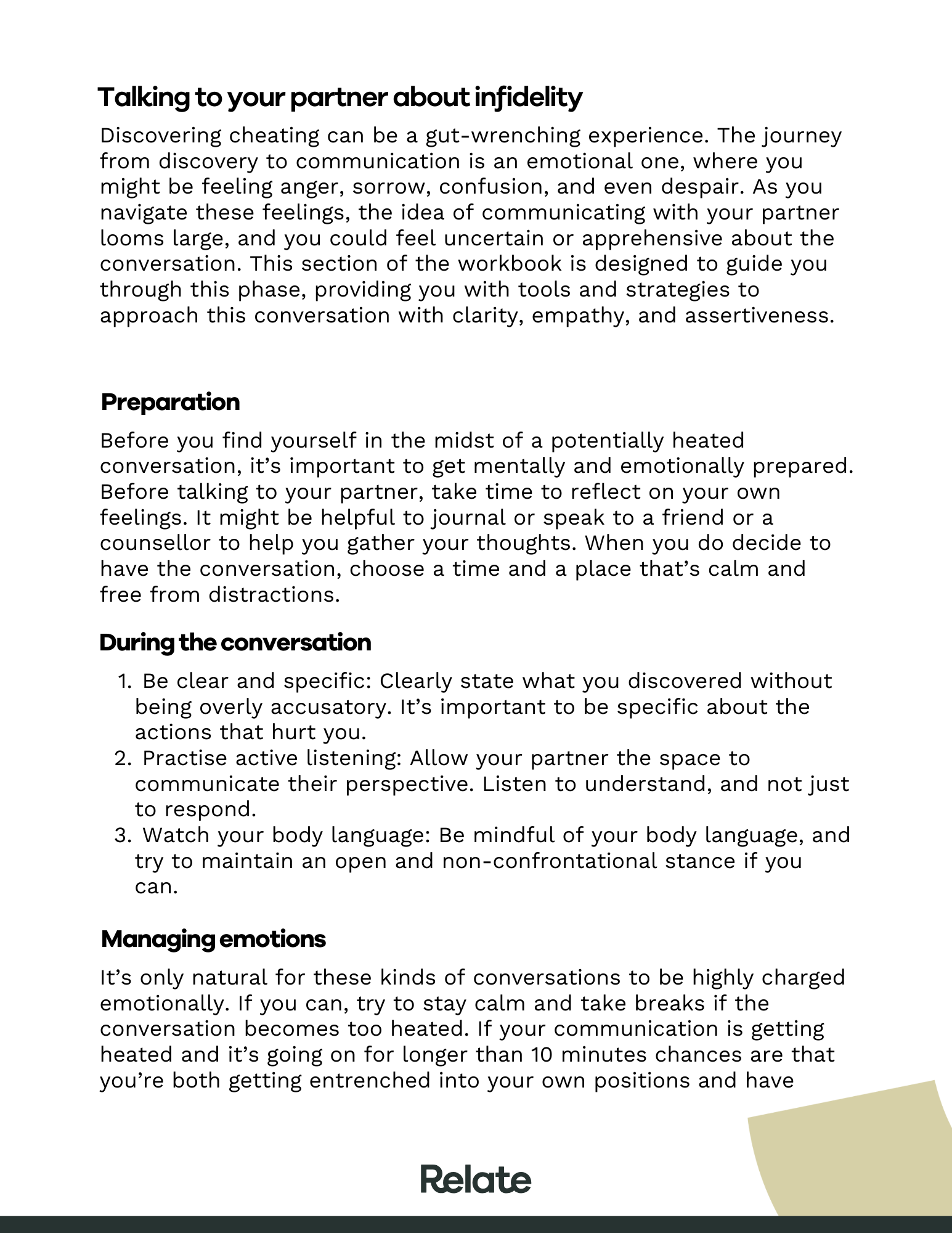 Guidance for talking to your partner about an affair